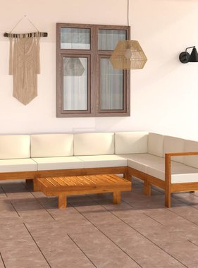 VidaXL 7-delige Loungeset met crèmewitte kussens acaciahout