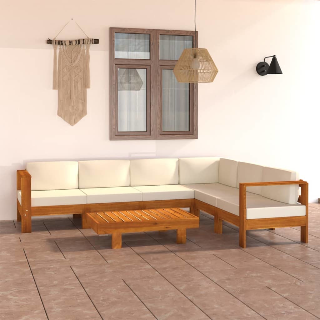 VidaXL 7-delige Loungeset met crèmewitte kussens acaciahout