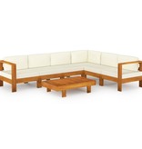 VidaXL 7-delige Loungeset met crèmewitte kussens acaciahout