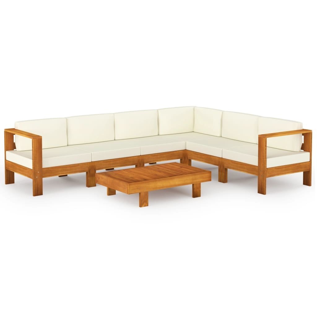VidaXL 7-delige Loungeset met crèmewitte kussens acaciahout