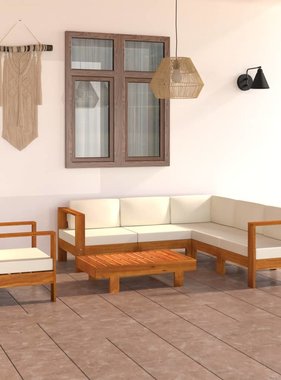 VidaXL 7-delige Loungeset met crèmewitte kussens acaciahout
