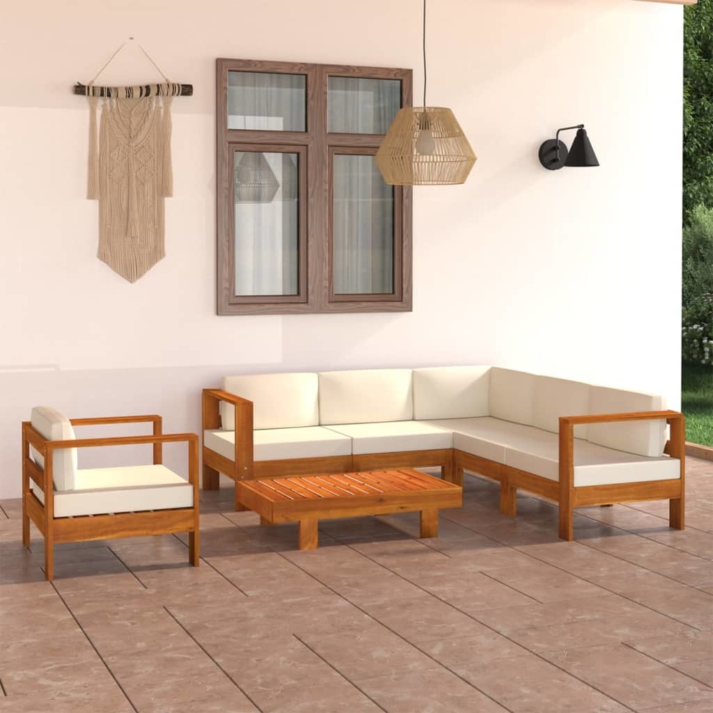 VidaXL 7-delige Loungeset met crèmewitte kussens acaciahout