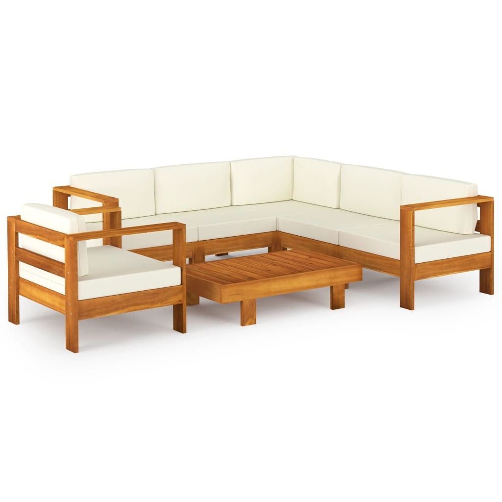 VidaXL 7-delige Loungeset met crèmewitte kussens acaciahout