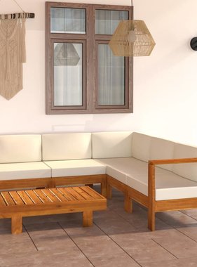 VidaXL 6-delige Loungeset met crèmewitte kussens acaciahout