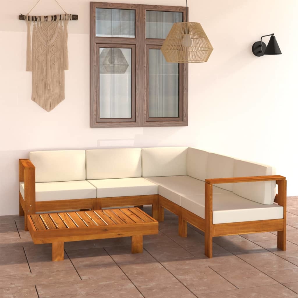 VidaXL 6-delige Loungeset met crèmewitte kussens acaciahout