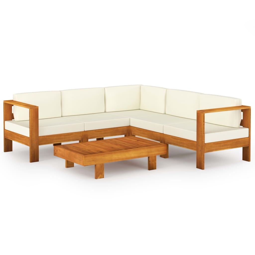 VidaXL 6-delige Loungeset met crèmewitte kussens acaciahout