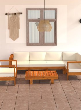 VidaXL 7-delige Loungeset met crèmewitte kussens acaciahout