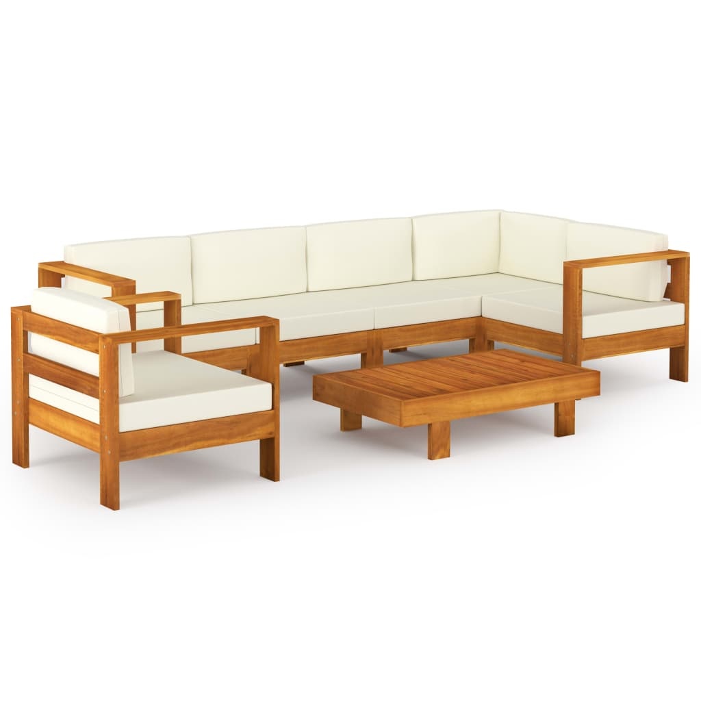 VidaXL 7-delige Loungeset met crèmewitte kussens acaciahout