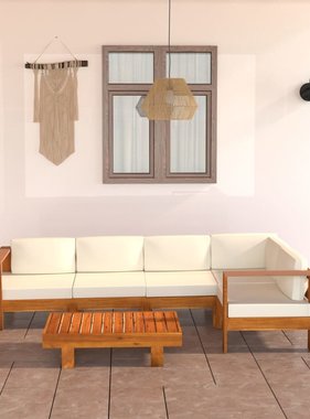 VidaXL 6-delige Loungeset met crèmewitte kussens acaciahout