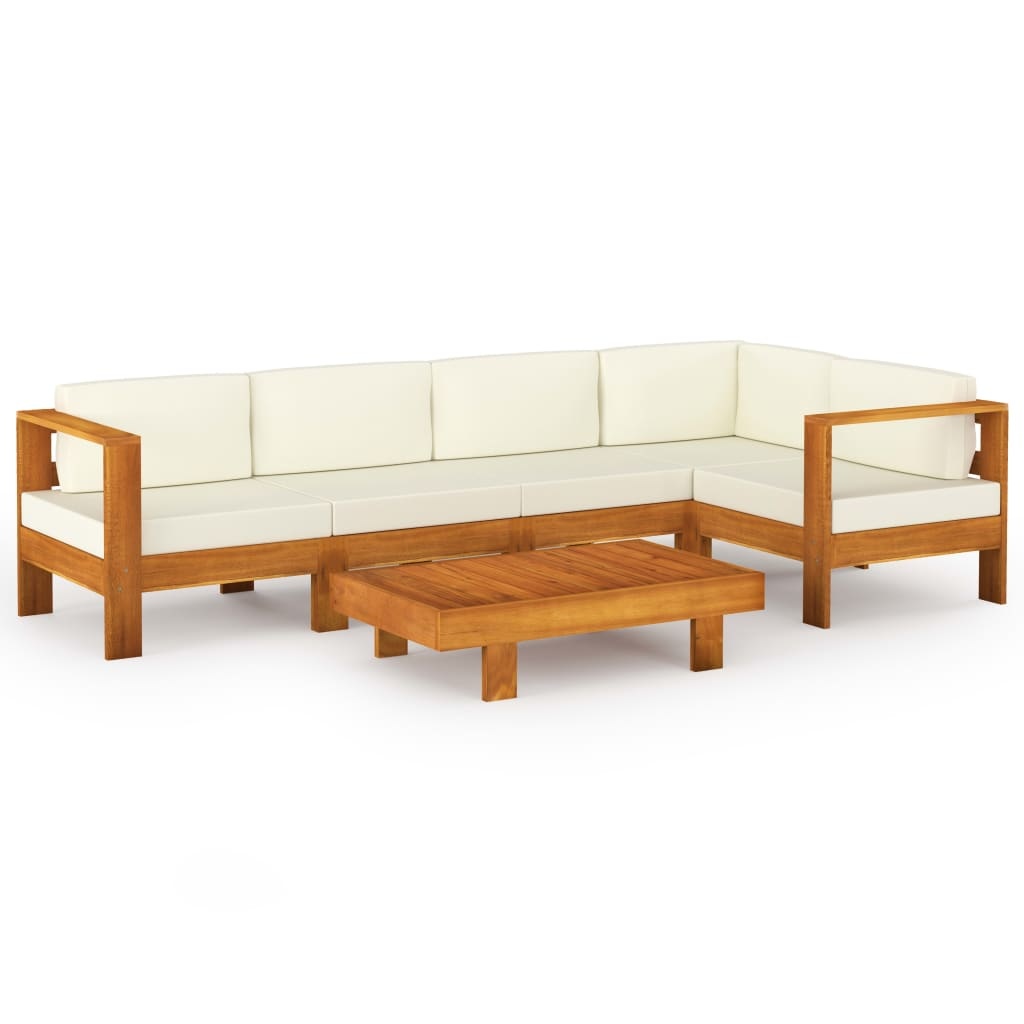 VidaXL 6-delige Loungeset met crèmewitte kussens acaciahout