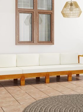 VidaXL Tuinbank 4-zits met crèmewitte kussens massief acaciahout