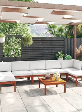 VidaXL 8-delige Loungeset met kussens massief acaciahout crème