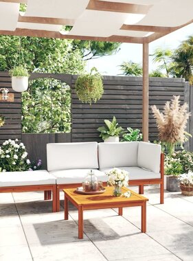 VidaXL 4-delige Loungeset met kussens massief acaciahout crème