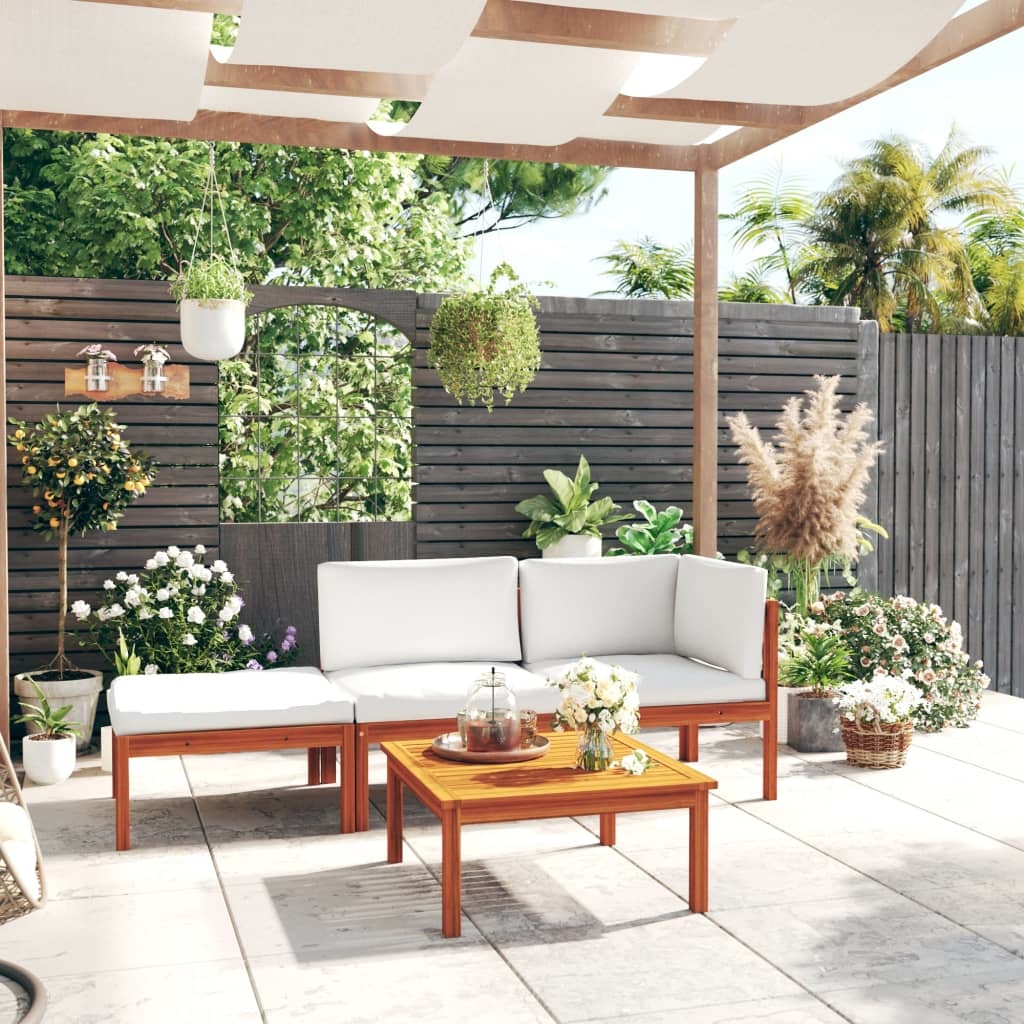 VidaXL 4-delige Loungeset met kussens massief acaciahout crème