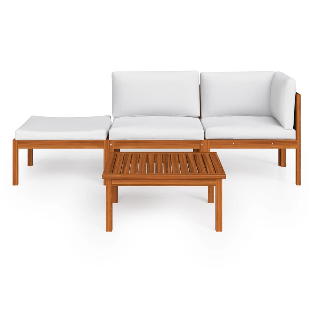 VidaXL 4-delige Loungeset met kussens massief acaciahout crème