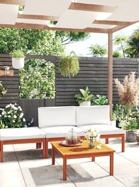 VidaXL 4-delige Loungeset met kussens massief acaciahout crème