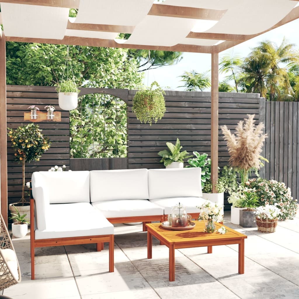 VidaXL 5-delige Loungeset met kussens massief acaciahout crème
