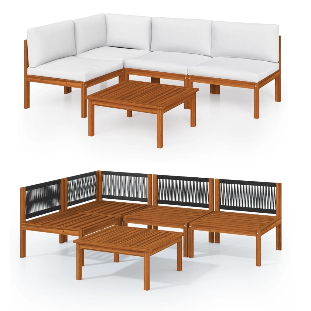 VidaXL 5-delige Loungeset met kussens massief acaciahout crème