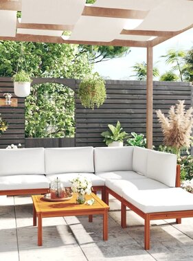 VidaXL 6-delige Loungeset met kussens massief acaciahout crème
