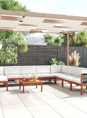 VidaXL 9-delige Loungeset met kussens massief acaciahout crème