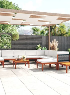 VidaXL 12-delige Loungeset met kussens massief acaciahout crème