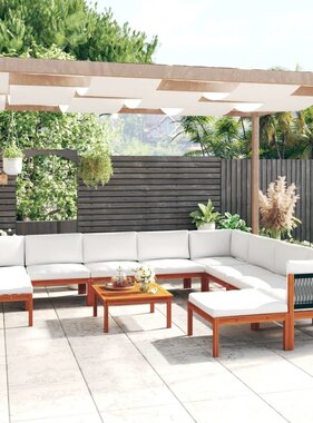 VidaXL 11-delige Loungeset met kussens massief acaciahout crème