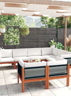 VidaXL 10-delige Loungeset met kussens massief acaciahout crème