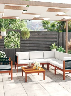 VidaXL 7-delige Loungeset met kussens massief acaciahout crème
