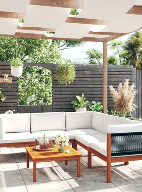 VidaXL 6-delige Loungeset met kussens massief acaciahout crème