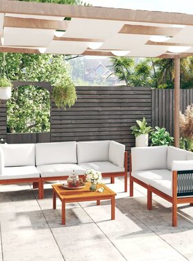 VidaXL 6-delige Loungeset met kussens massief acaciahout crème