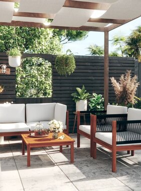 VidaXL 5-delige Loungeset met kussens massief acaciahout crème