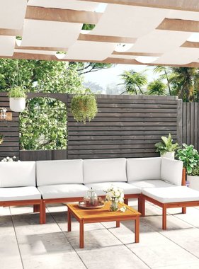 VidaXL 6-delige Loungeset met kussens massief acaciahout crème