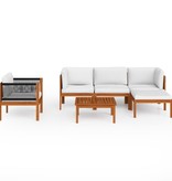 VidaXL 6-delige Loungeset met kussens massief acaciahout crème