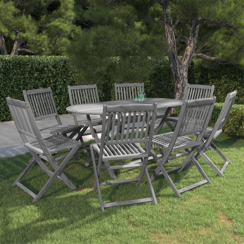 VidaXL 9-delige Tuinset massief acaciahout grijs