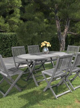 VidaXL 7-delige Tuinset massief acaciahout grijs