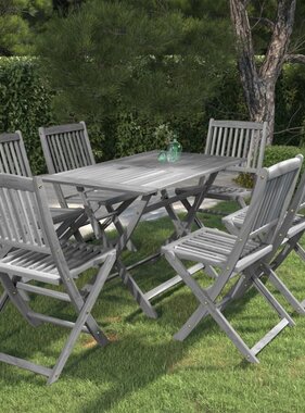 VidaXL 7-delige Tuinset massief acaciahout grijs