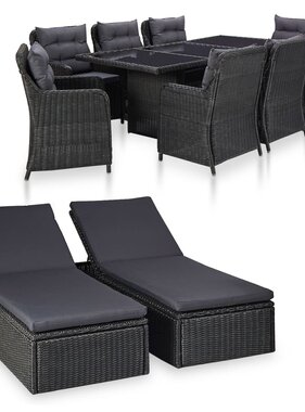 VidaXL 11-delige Tuinset poly rattan zwart