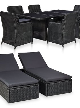 VidaXL 9-delige Tuinset poly rattan zwart