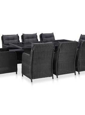 VidaXL 9-delige Tuinset poly rattan zwart