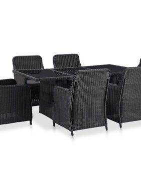 VidaXL 7-delige Tuinset poly rattan zwart