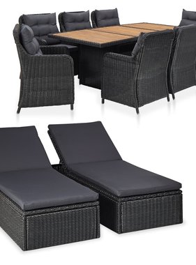 VidaXL 11-delige Tuinset poly rattan zwart
