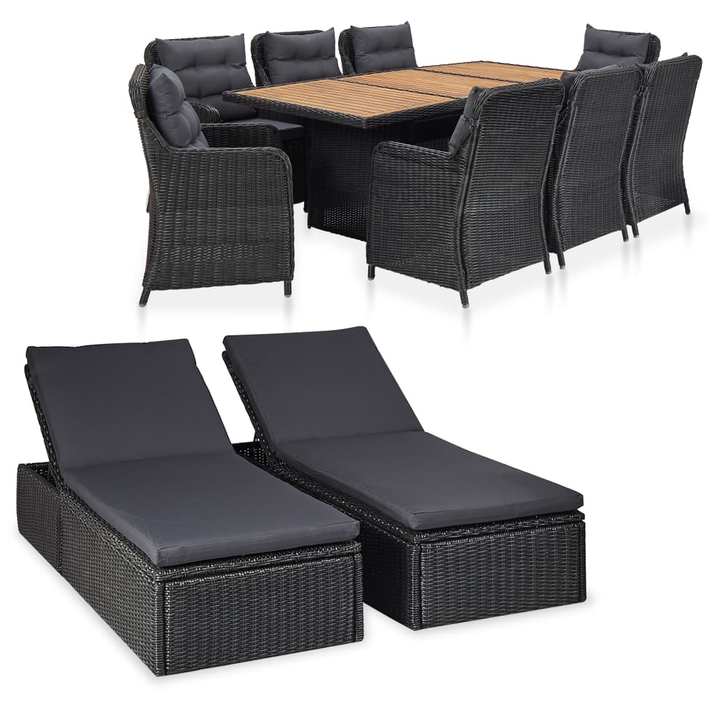 VidaXL 11-delige Tuinset poly rattan zwart