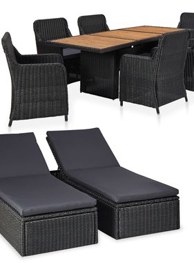 VidaXL 9-delige Tuinset poly rattan zwart