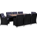 VidaXL 9-delige Tuinset poly rattan zwart
