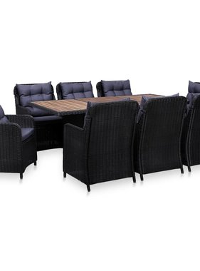 VidaXL 9-delige Tuinset poly rattan zwart