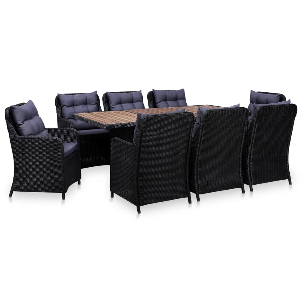 VidaXL 9-delige Tuinset poly rattan zwart