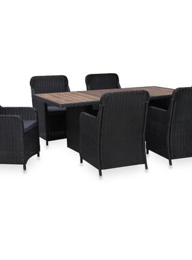 VidaXL 7-delige Tuinset poly rattan zwart