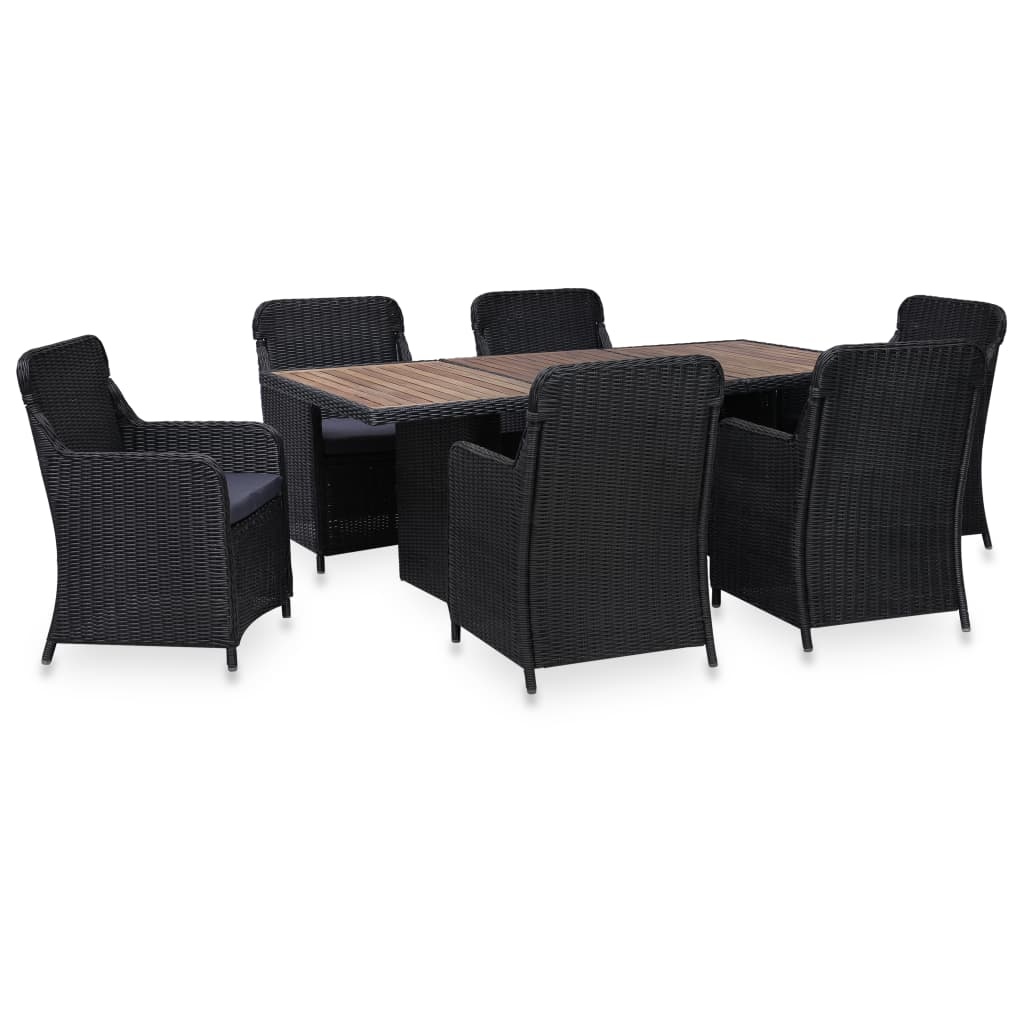 VidaXL 7-delige Tuinset poly rattan zwart