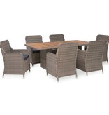 VidaXL 7-delige Tuinset met kussens poly rattan bruin