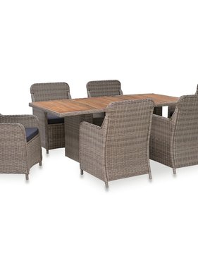 VidaXL 7-delige Tuinset met kussens poly rattan bruin